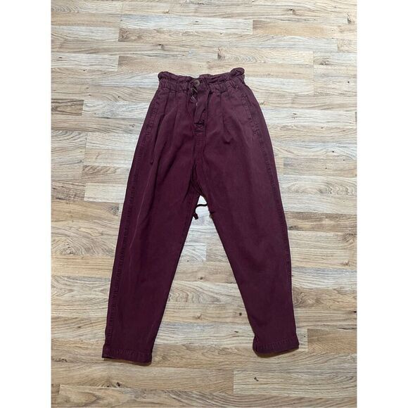 Free People Womens XS Margate Paperbag Pants Dark Red High Waist Cropped Slouchy - Picture 10 of 11